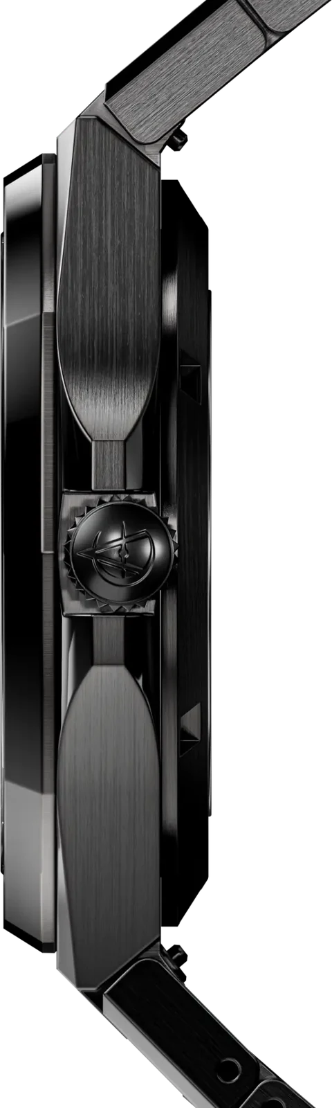 Side profile of the ergonomic black Grade 5 titanium case